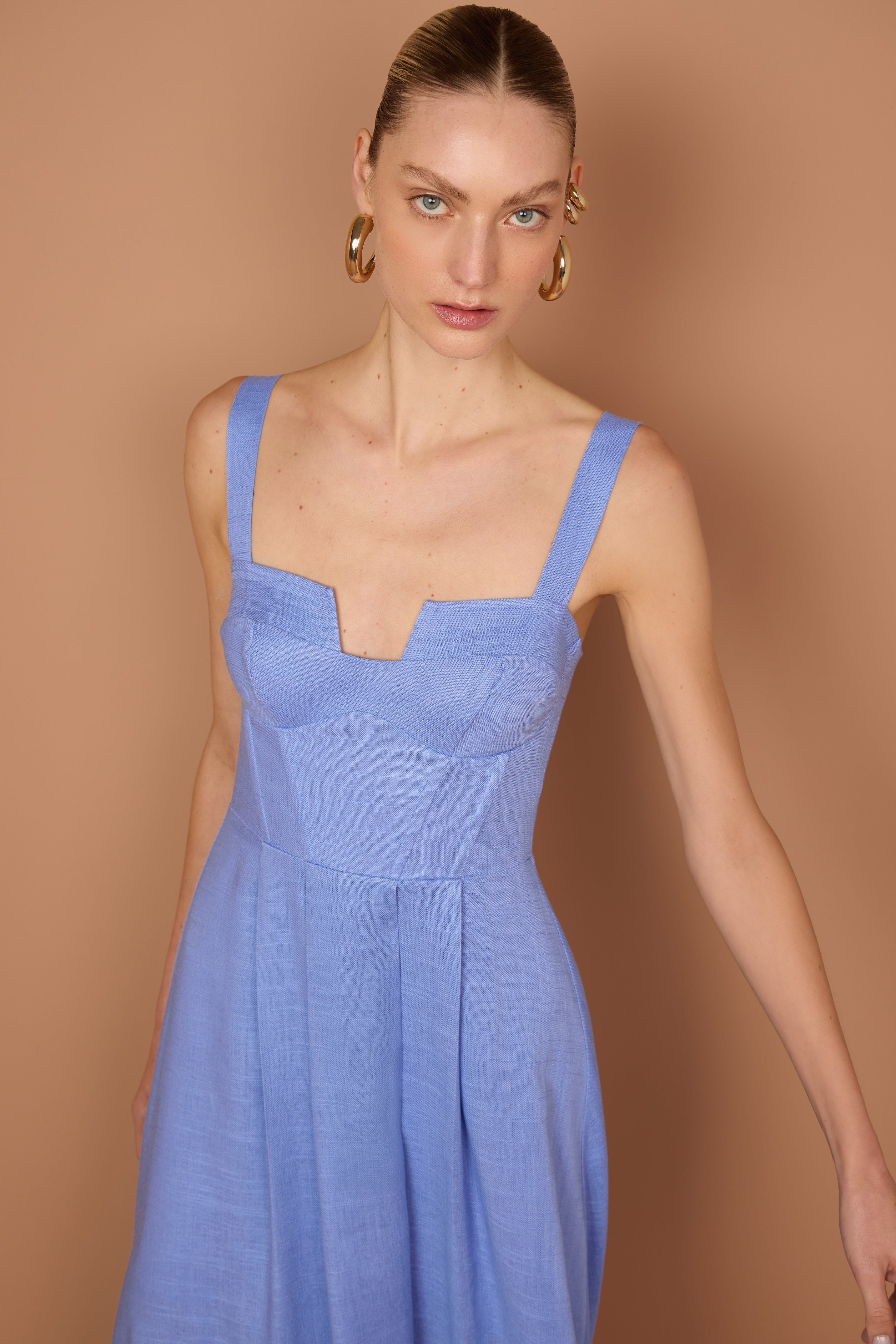 Vestido midi de linho azul TD