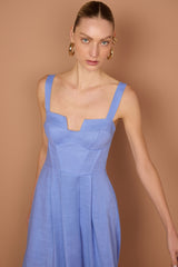 Vestido midi de linho azul TD