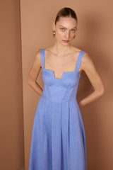 Vestido midi de linho azul TD
