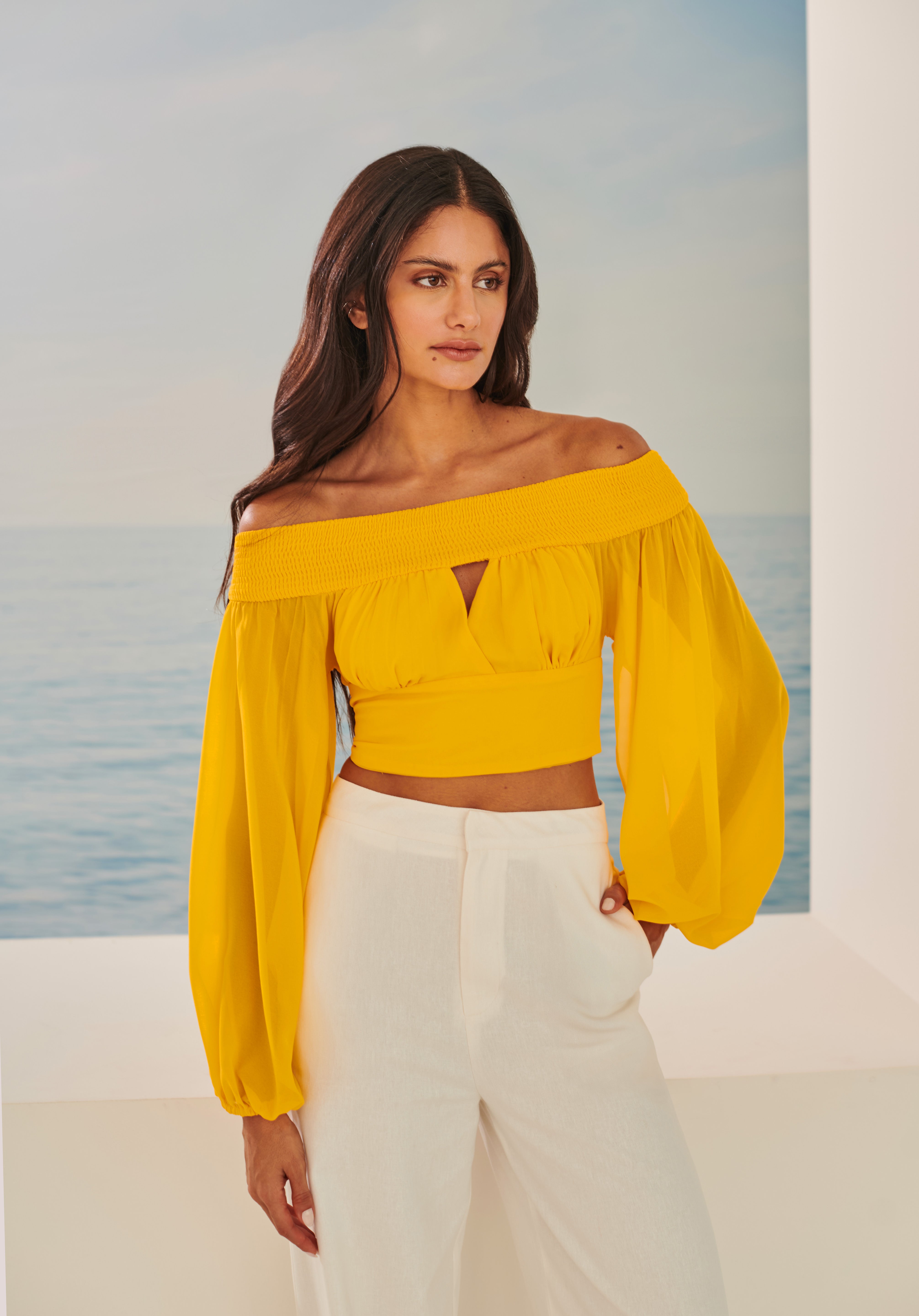 TD Yellow Off-the-Shoulder Blouse