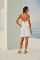 TD White Tailored Shorts and Halter Blouse Set