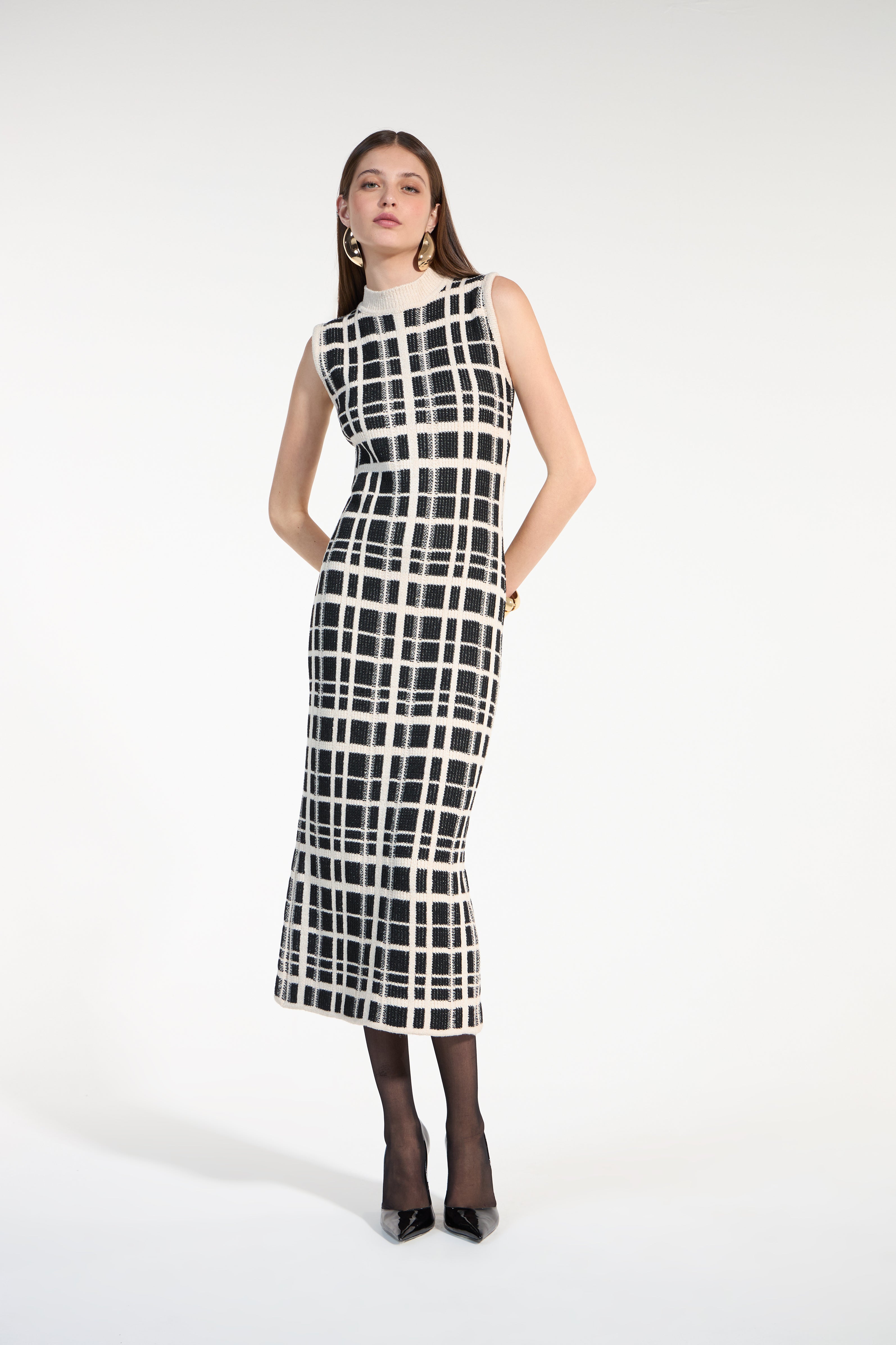 SK Black Checkered Midi Dress