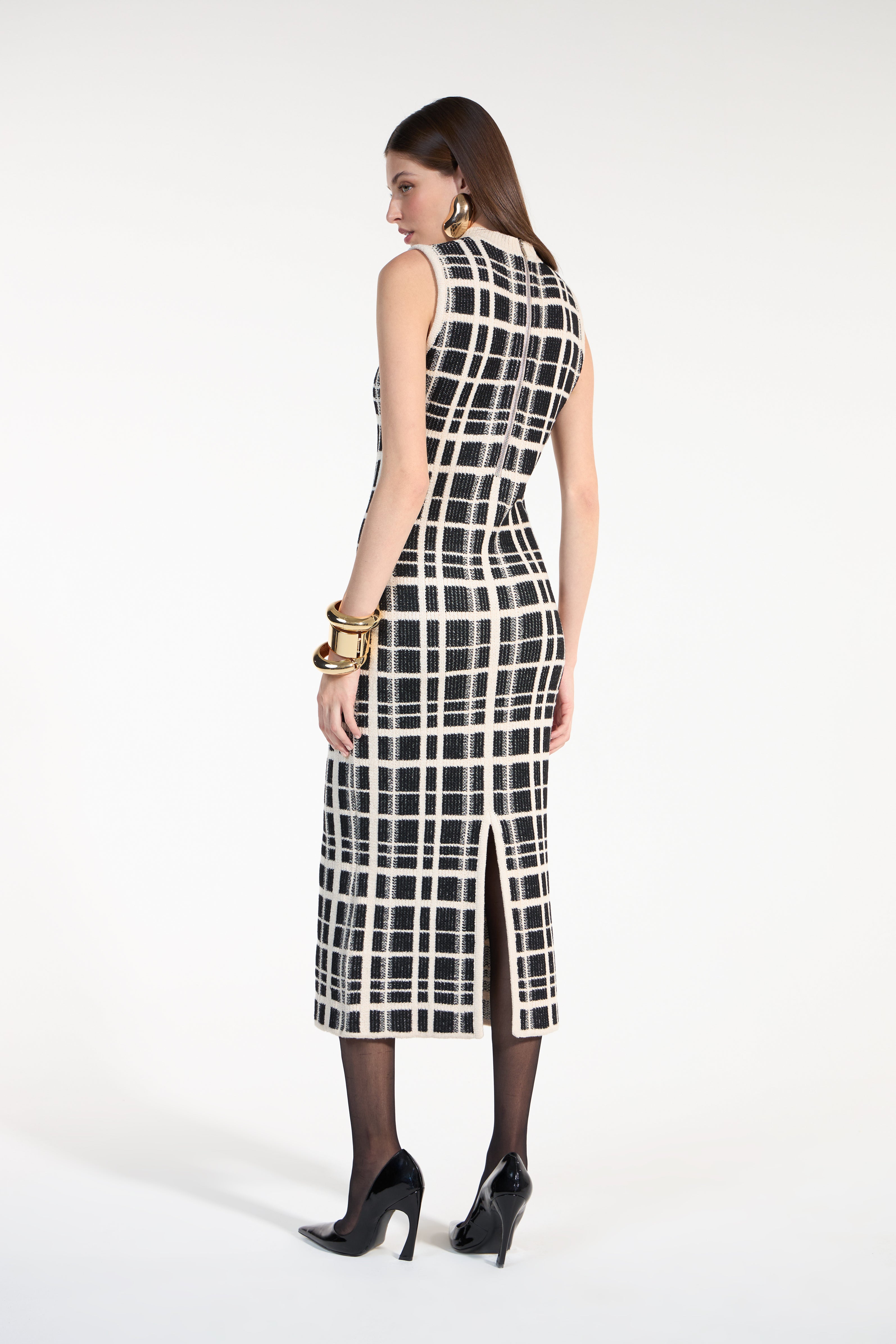 SK Black Checkered Midi Dress