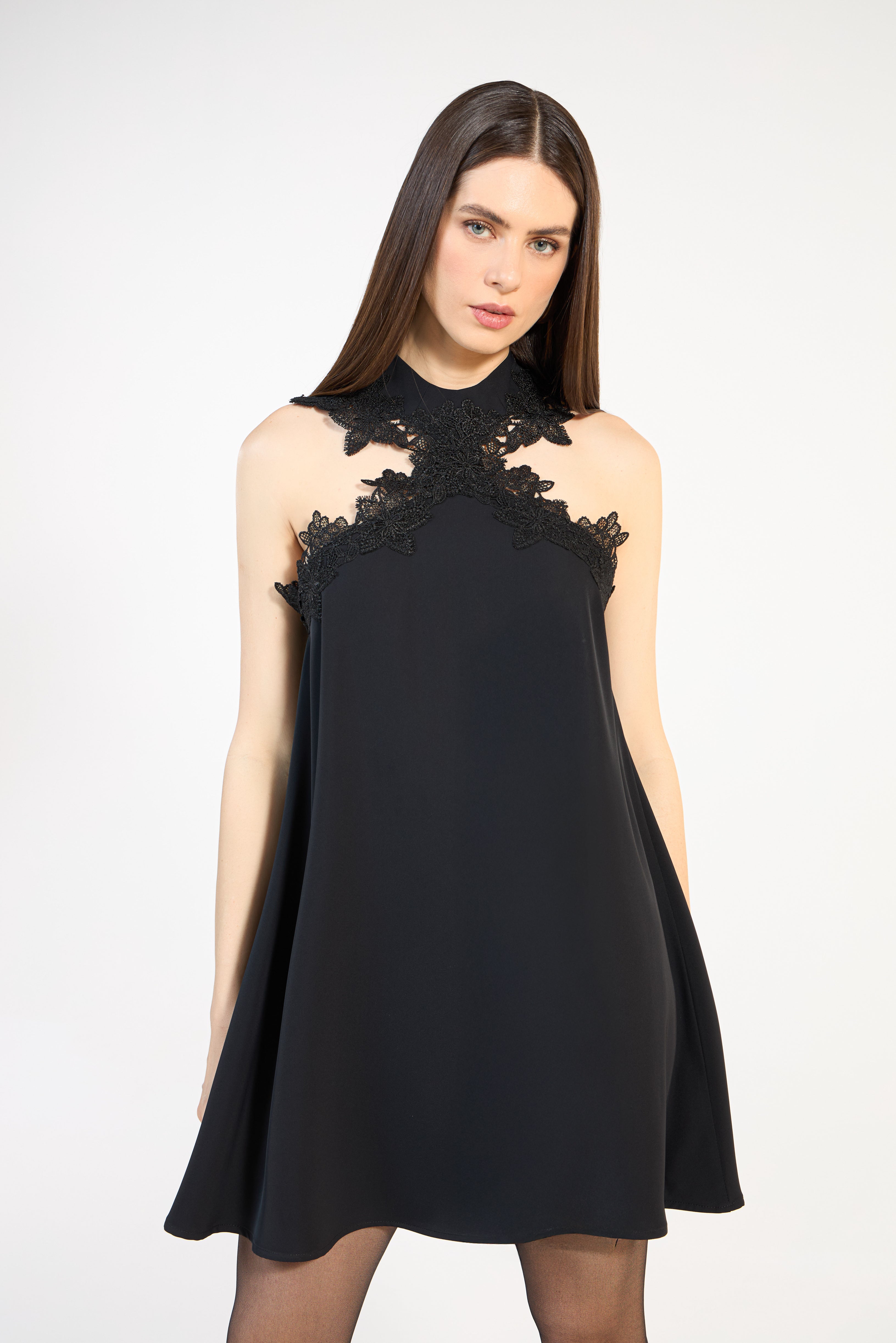 SK Black Short Dress With Lace