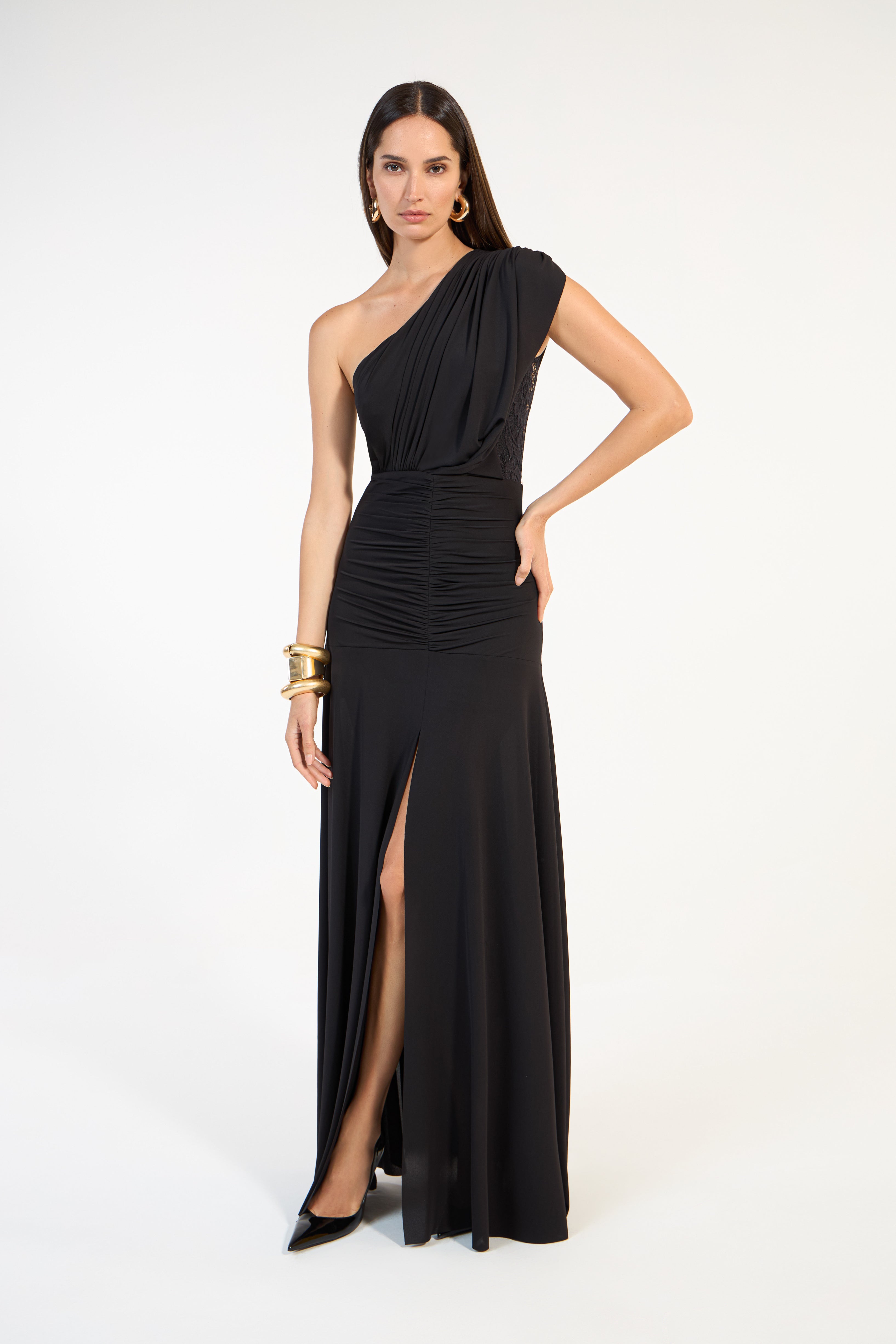 SK Black Long Draped  Dress