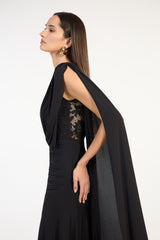 SK Black Long Draped  Dress