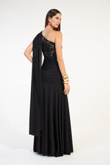 SK Black Long Draped  Dress
