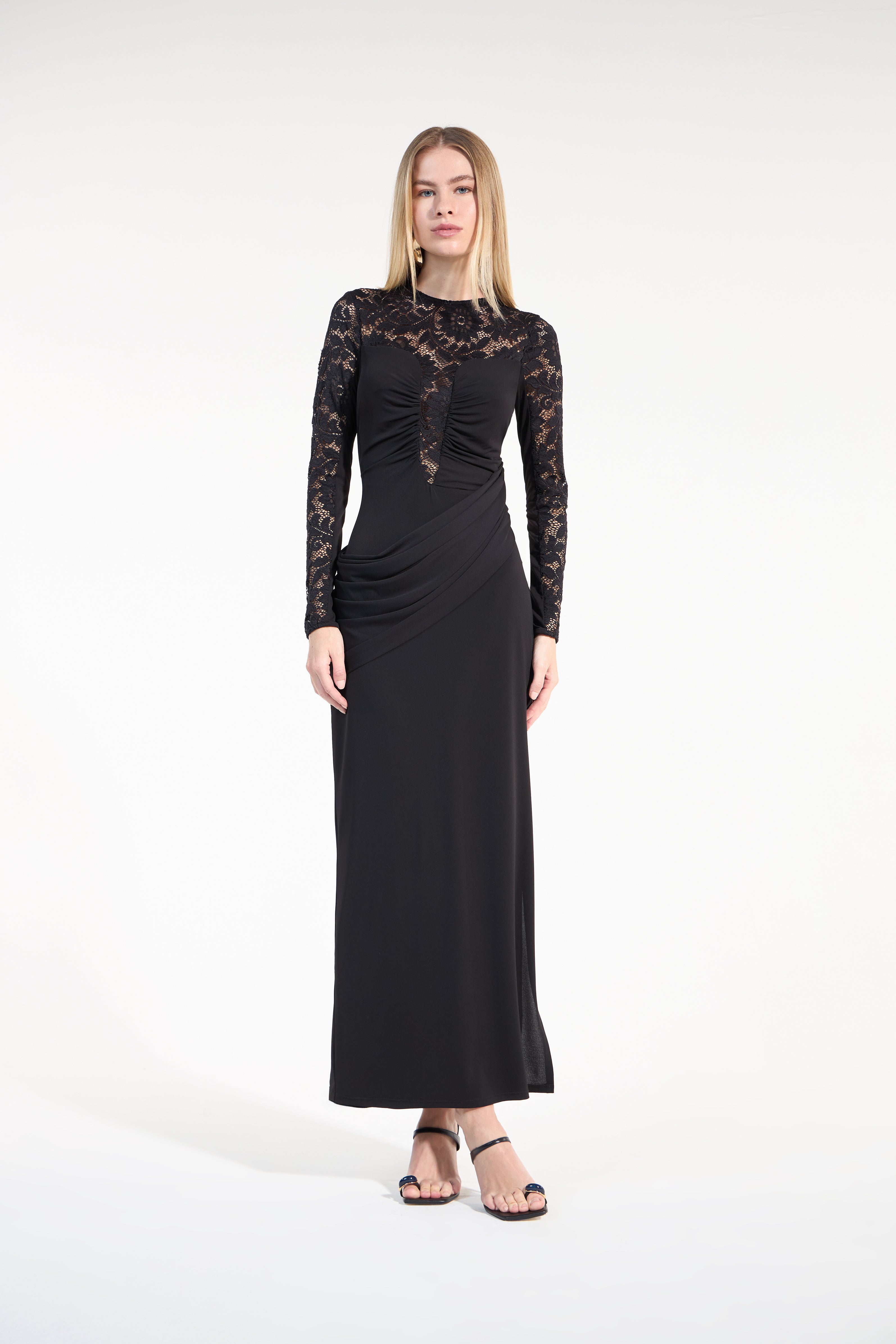 SK Black Midi Dress With Lace Sleeves