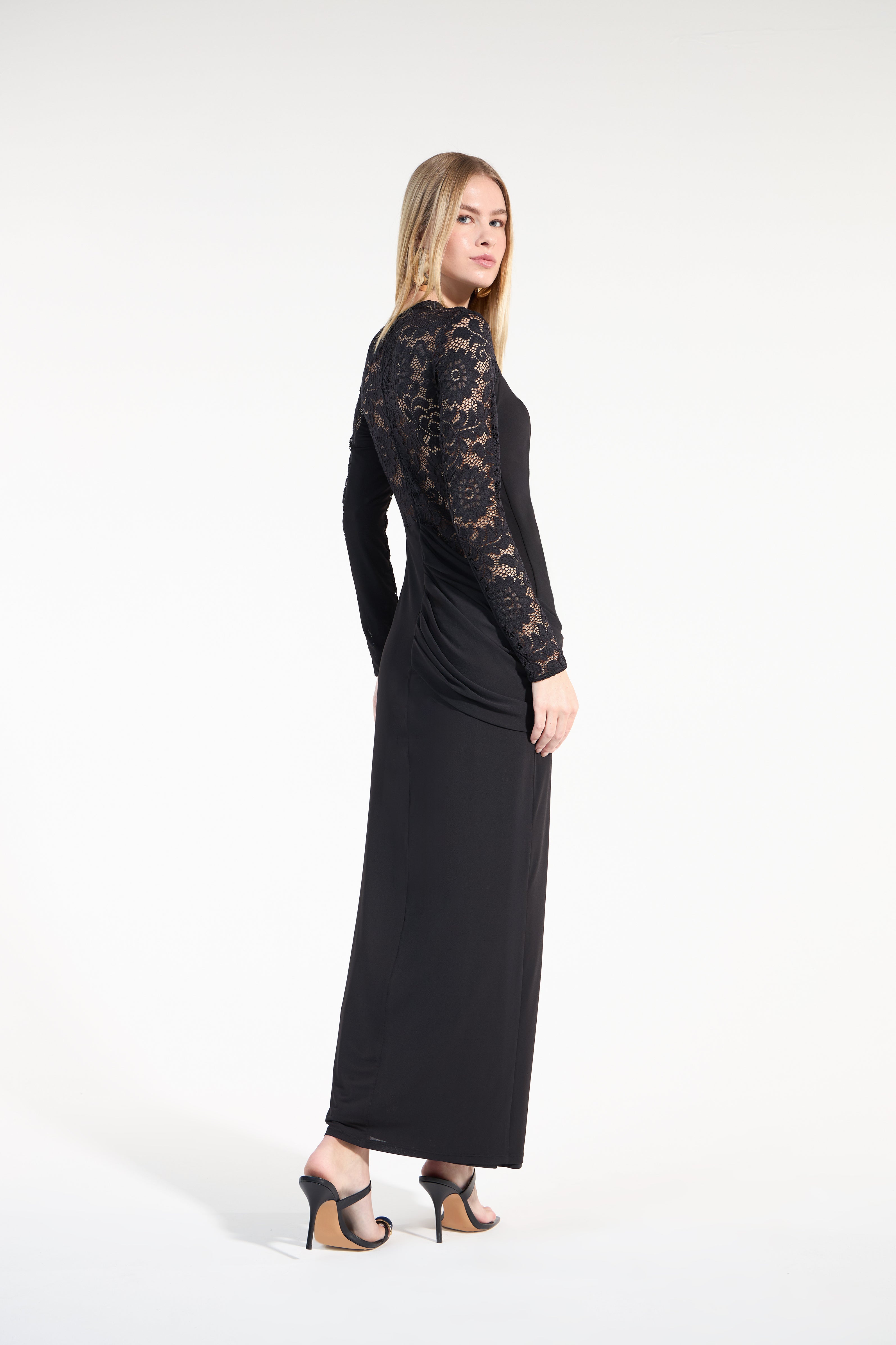 SK Black Midi Dress With Lace Sleeves