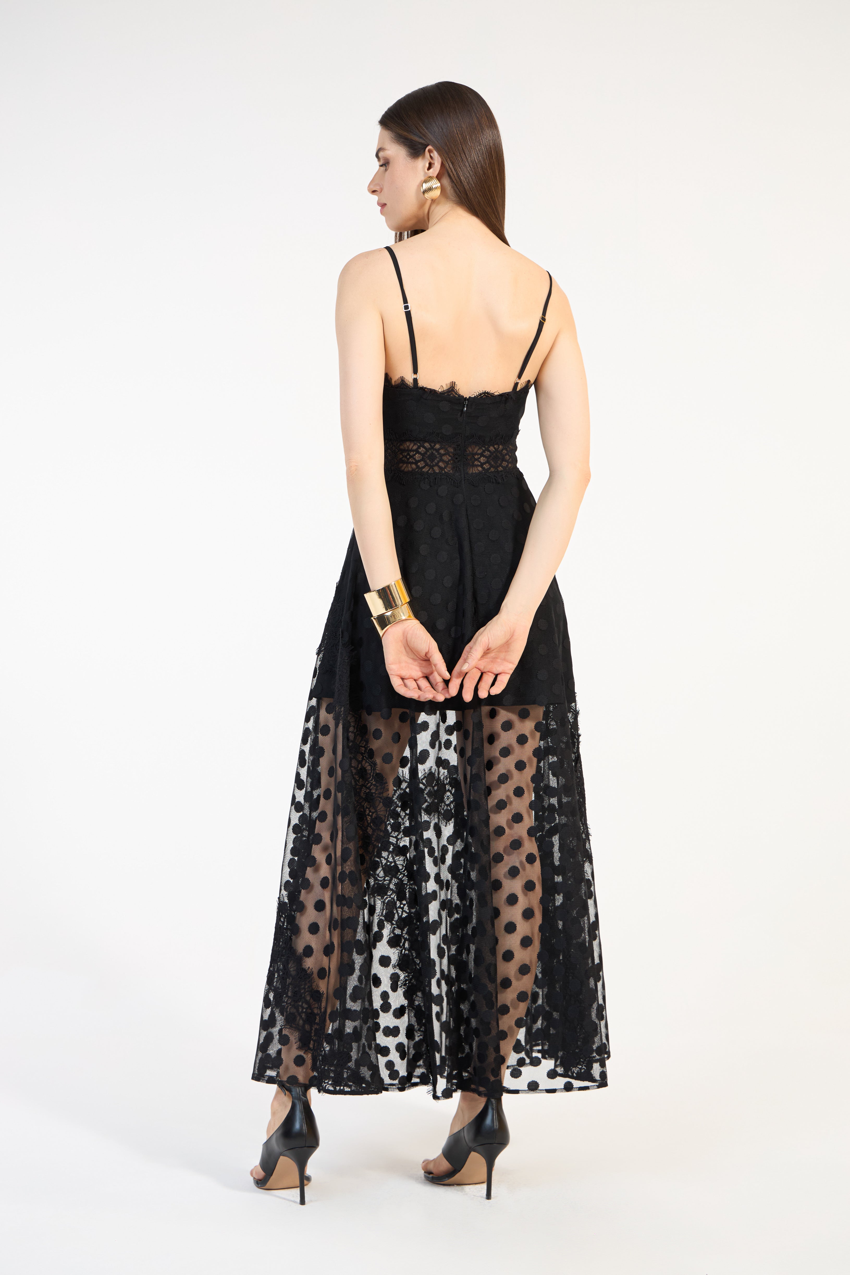 SK Black Polka Dot Midi Dress