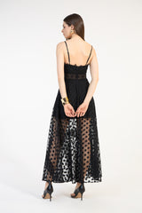 SK Black Polka Dot Midi Dress