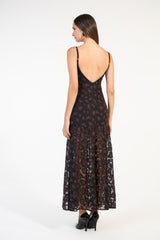 SK Black Brown Printed Lace Midi Dress