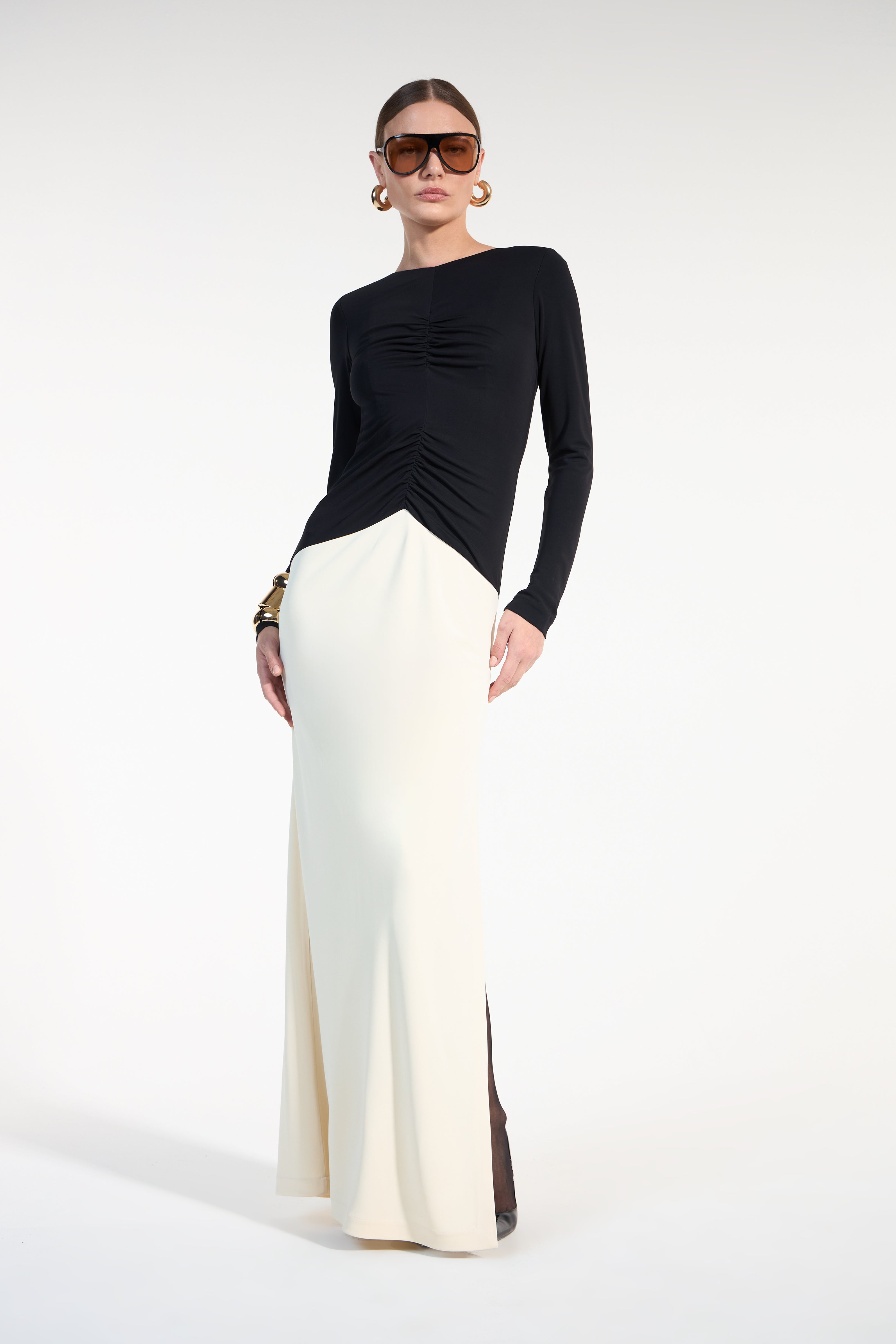 SK B&W Long Sleeve Long Dress