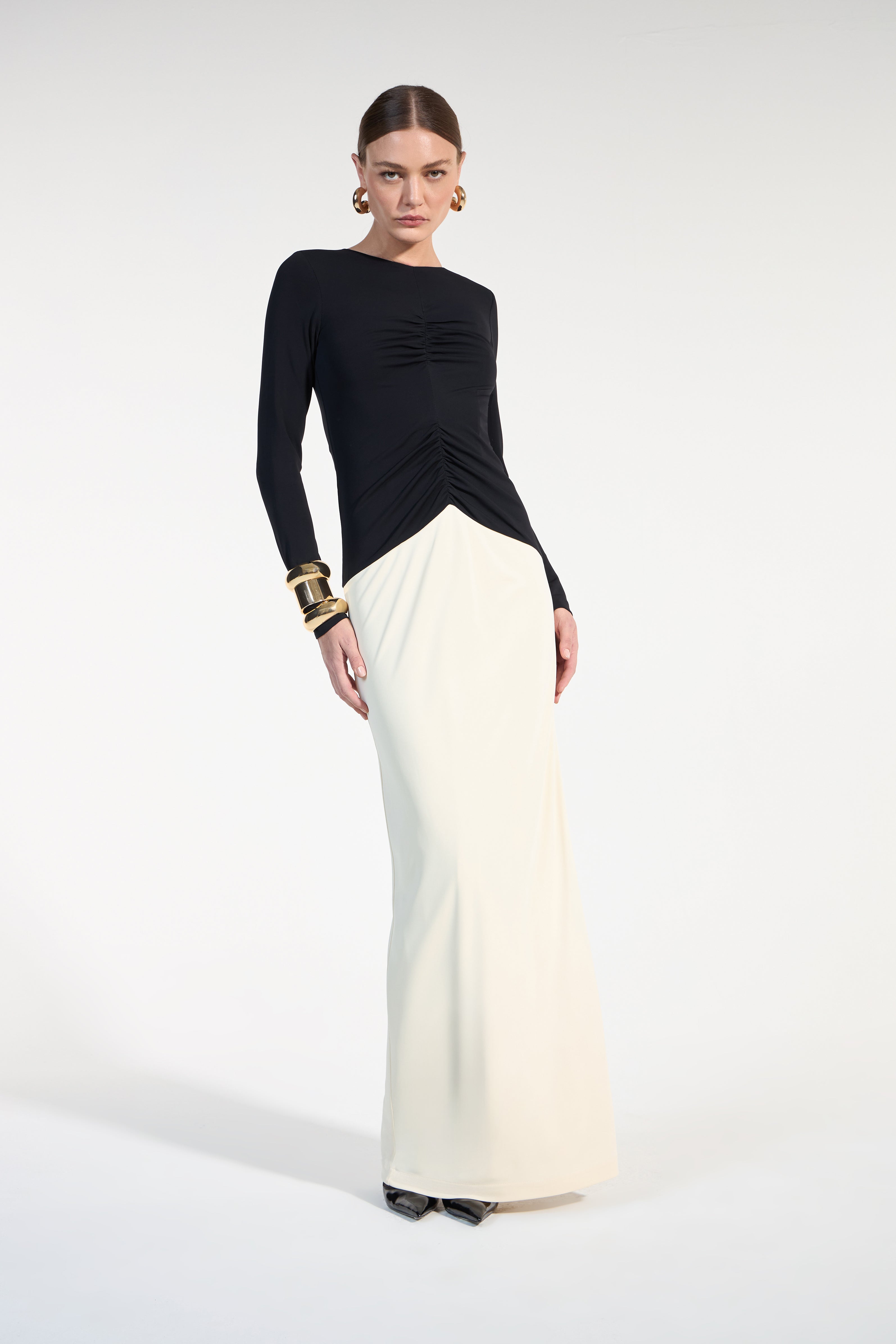 SK B&W Long Sleeve Long Dress