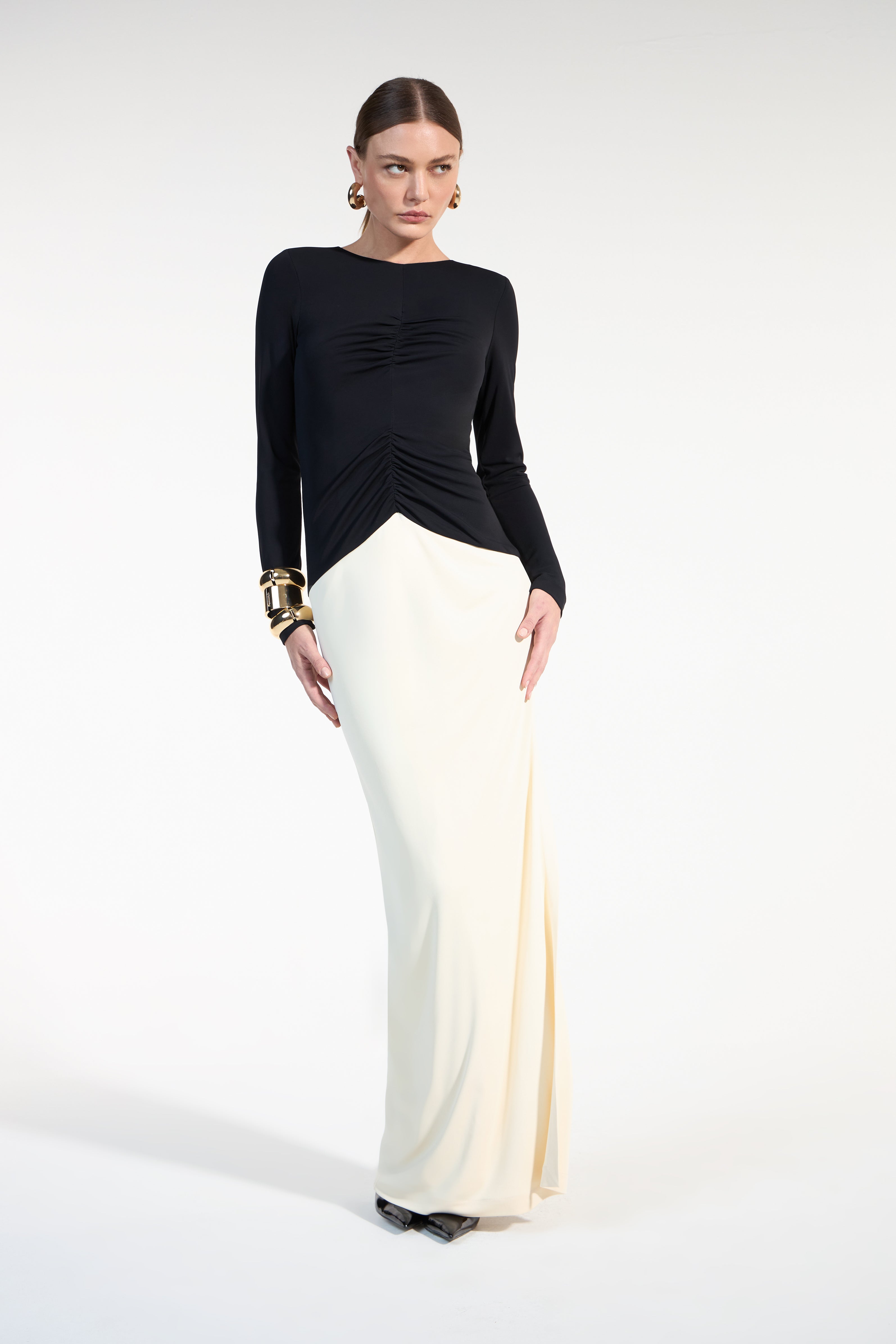 SK B&W Long Sleeve Long Dress