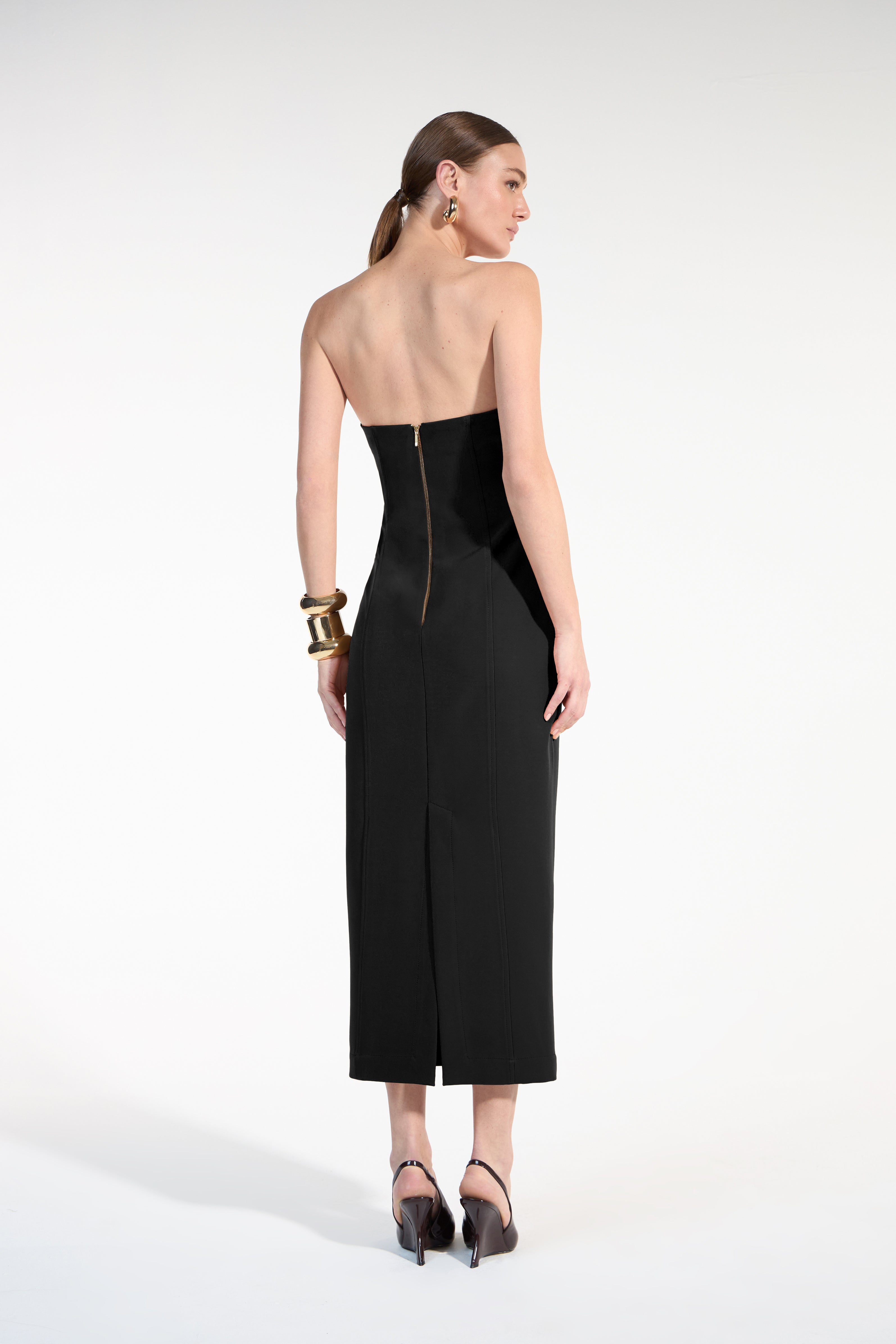 SK Black Strapless Midi Dress