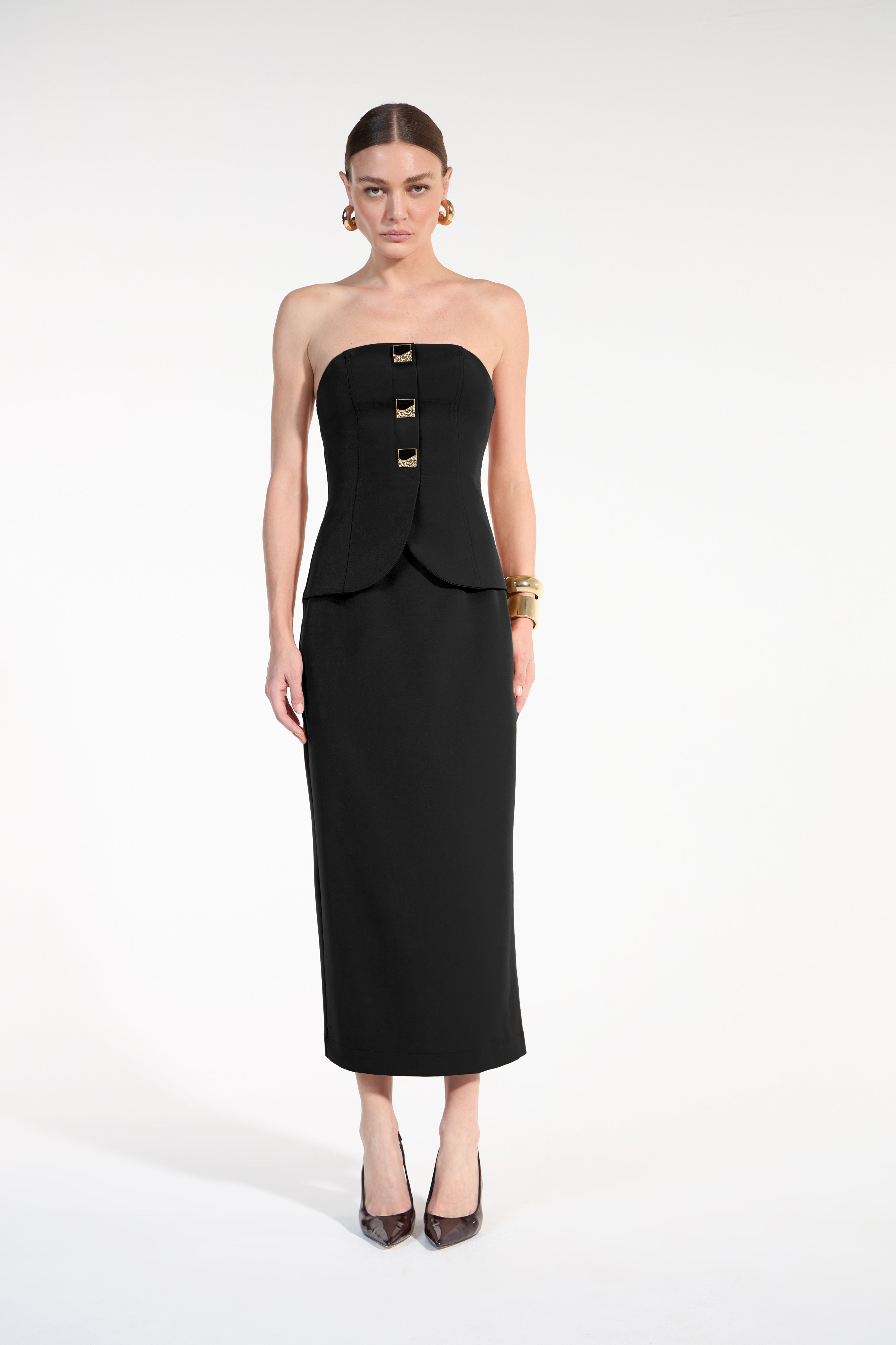 SK Black Strapless Midi Dress