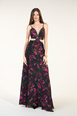 SK Black Floral Long Dress