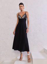 TD Black Embroidered Midi Dress