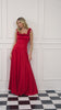 SK Red Long Dress with Floral-Embellished Neckline